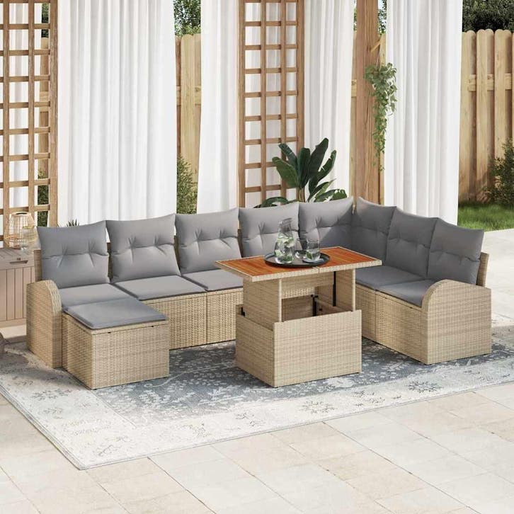 vidaXL Tuinbank Set met opslag 9 pcs Beige Poly rattan, Tuin en Terras, Tuinsets en Loungesets, Nieuw, Verzenden