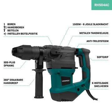 Boorhamer 1500W – 6 Joule – SDS plus – 4 functies | Incl., Verzenden, Nieuw