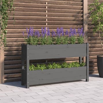 vidaXL Plantenbak 112x25x66 cm massief grenenhout grijs, Verzenden, Nieuw
