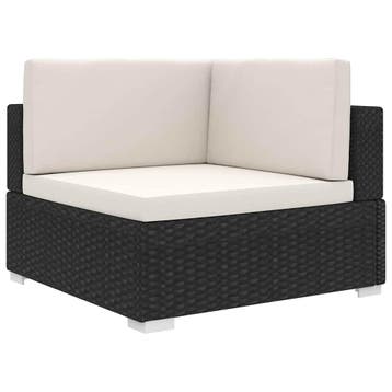vidaXL Hoekbank 1 st met kussens poly rattan zwart, Tuin en Terras, Verzenden, Nieuw