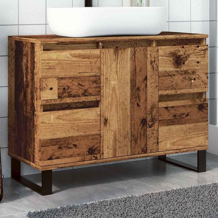 vidaXL Badkamerkast 80x33x60 cm bewerkt hout oud houtkleurig, Huis en Inrichting, Tafels | Kaptafels, Nieuw, Verzenden
