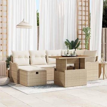 vidaXL Tuinbank Set 7 st Beige poly rattan, Verzenden, Nieuw