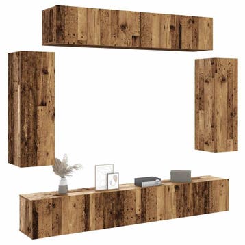 vidaXL 6-delig Tv-meubelset wandmontage bewerkt hout oud, Verzenden