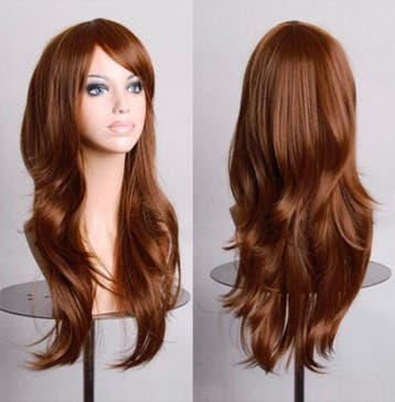 KIMU® Luxe Lange Bruine Pruik Lang Bruin Schuine Pony Roodbr, Ophalen of Verzenden, Nieuw