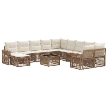 vidaXL Tuinbank Set 12 pcs Beige en Crème Wit poly rattan, Verzenden