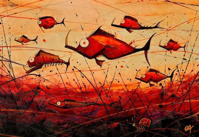 Onofre Alarcón (1969) - PALEOFISH VII #169- XXL NO RESERVE, Antiek en Kunst, Kunst | Schilderijen | Modern