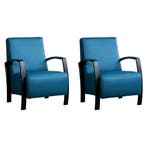 Set van 2 Leren fauteuils Glory - Toledo Turquoise (blauw), Nieuw, Ophalen of Verzenden, 50 tot 75 cm, Leer