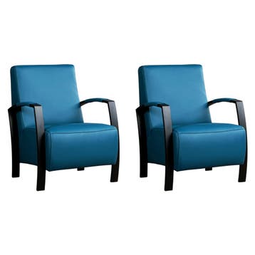 Set van 2 Leren fauteuils Glory - Toledo Turquoise (blauw), Nieuw, Ophalen of Verzenden, 50 tot 75 cm, Leer