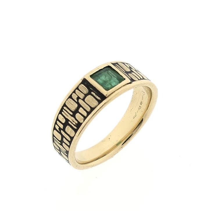 Gouden ring met smaragd, Handtassen en Accessoires, Ringen, Dame of Heer, Met edelsteen, Overige kleuren, 17 tot 18, Gebruikt