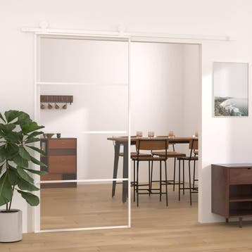 vidaXL Schuifdeur 102,5x205 cm ESG-glas en aluminium wit, Doe-het-zelf en Bouw, Verzenden, Nieuw