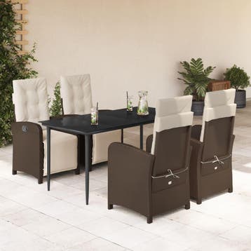 vidaXL 5-delige Tuinset met kussens poly rattan bruin, Verzenden, Tuinset