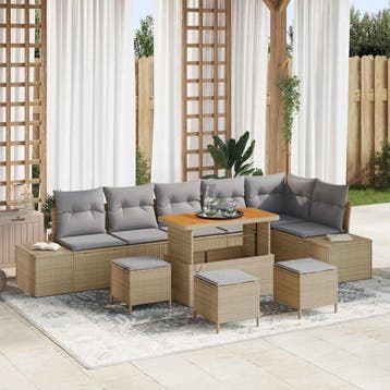 vidaXL Tuinbank Set 10 st 9-Aantal zitplaatsen Beige Poly, Verzenden