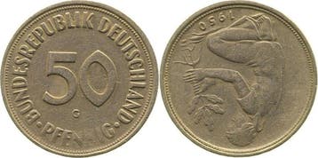 Duitsland Fehlpraegung 50 Pfennig 1950 G Stempeldrehung 1..., Verzenden
