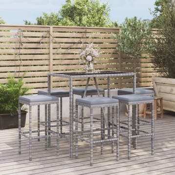 vidaXL 7-delige Tuinbarset met kussens poly rattan grijs, Verzenden