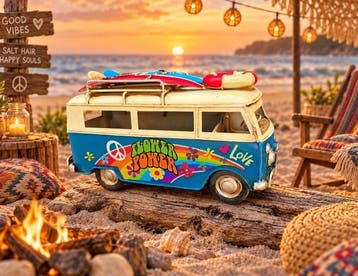 Decoratief ornament - Flower Power Bus - Hippie