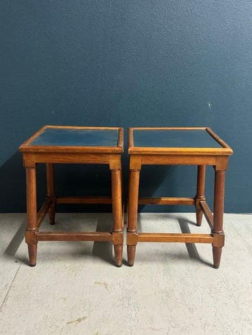 Coppia Tavolini Vintage in Legno con Piano Blu - Table