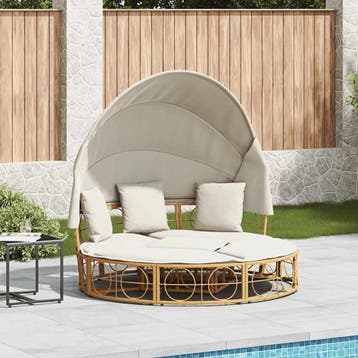 vidaXL Loungebed voor buiten met luifel en kussens poly, Verzenden, Nieuw