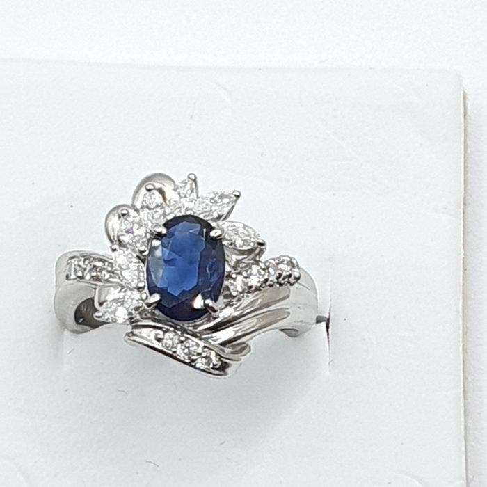 Ring Platina - 1.95ct. tw. Saffier - Diamant, Handtassen en Accessoires, Ringen