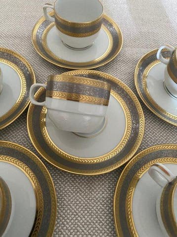 Limoges - Koffieservies (12) - Porselein, Goud - Lafarge /, Antiek en Kunst