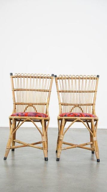 Stoel - Rattan, Hout, Fabric - Set van vier vintage jaren