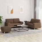 vidaXL 3-delige Loungeset met kussens stof bruin, Verzenden