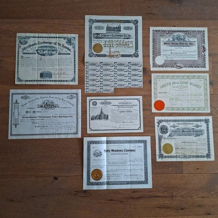 Document - (8) rare American shares and bonds, 1882-1920 -, Antiek en Kunst, Antiek | Speelgoed