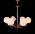 Lampe à suspendre - métal doré, cristal, Antiquités & Art