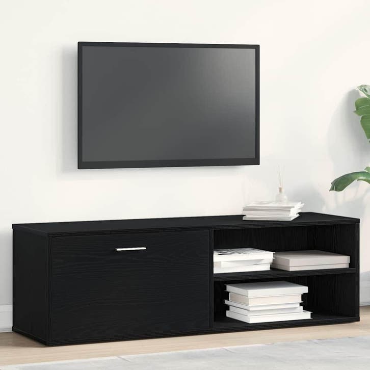 vidaXL TV-meubel Zwart Eiken 120x34x37 cm Bewerkt Hout, Huis en Inrichting, Kasten |Televisiemeubels, Nieuw, Verzenden