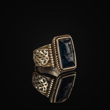 Ottomaanse Rijk Zilver Ring, glasintaglio met een hert of