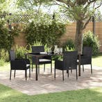 vidaXL Tuin Eettafel Set met kussen 5 pcs Zwart poly rattan, Verzenden, Nieuw