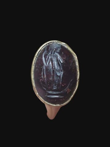 Oud-Romeins Geel goud, Stunning Intaglio Carnelian Seal (XRF, Handtassen en Accessoires