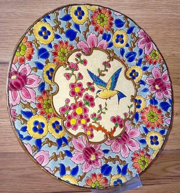 Longwy - Assiette - Décor floral japonisant - Faïence et, Antiquités & Art