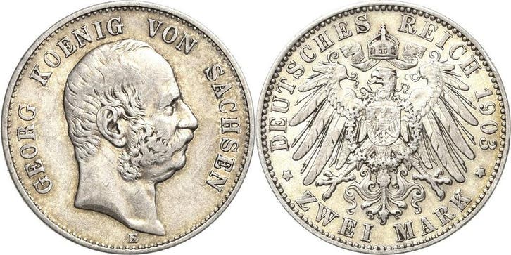 2 Mark 1903 Sachsen Georg 1902-1904, Postzegels en Munten, Munten | Europa | Niet-Euromunten, België, Verzenden