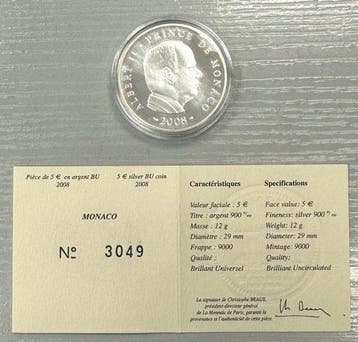 Monaco. 5 Euro 2008 Albert II (Zonder minimumprijs)