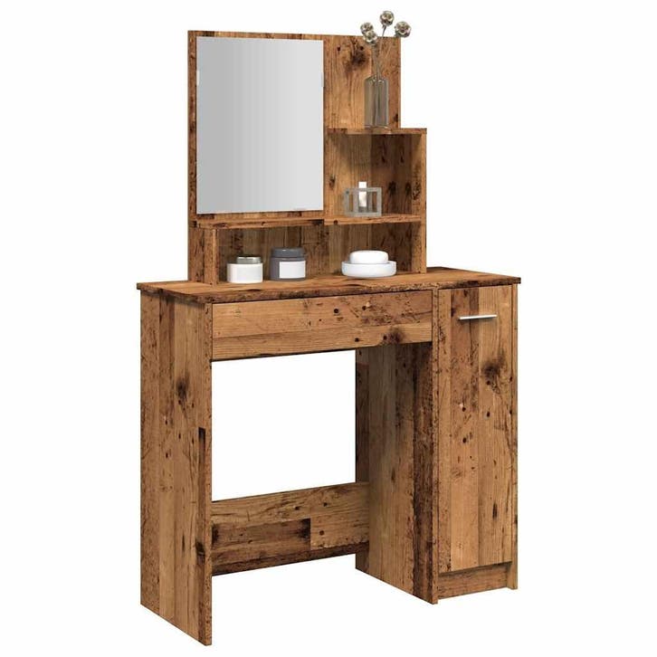 vidaXL Kaptafel met spiegel 86,5x35x136 cm oud houtkleurig, Huis en Inrichting, Tafels | Kaptafels, Nieuw, Verzenden