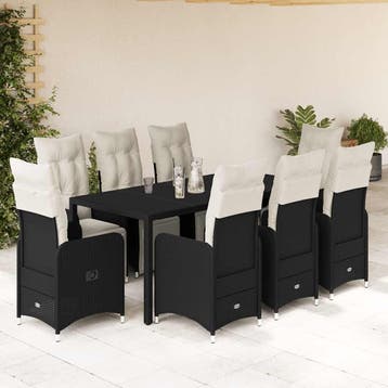 vidaXL 9-delige Bistroset met kussens poly rattan zwart, Verzenden, Nieuw