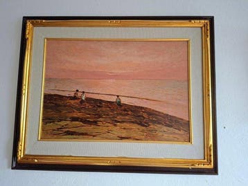 Giovanni Lomi (1889–1969) - Marina al tramonto con figure