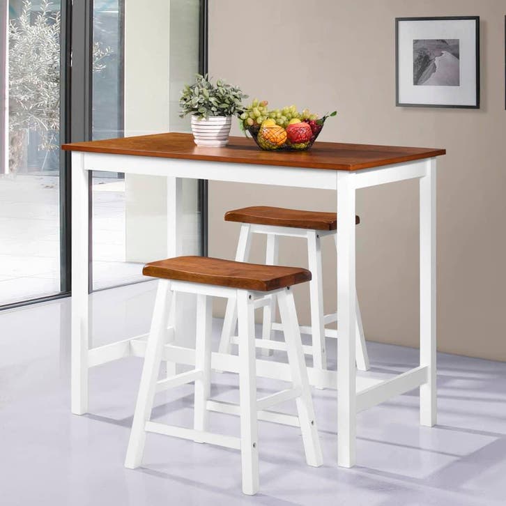 vidaXL 3-delige Bartafel en -krukkenset massief hout, Maison & Meubles, Salles à manger complètes, Envoi
