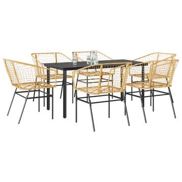 vidaXL 7-delige Tuinset poly rattan glas bruin, Verzenden, Nieuw, Tuinset