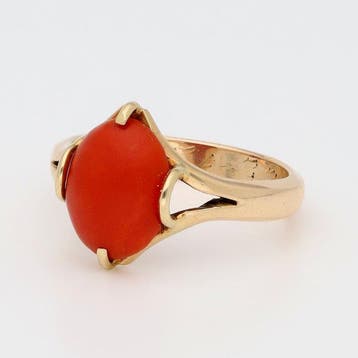 Bague - 14 carats Or jaune Corail rouge