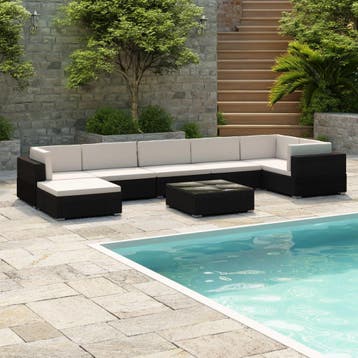 vidaXL 8-delige Loungeset met kussens poly rattan zwart, Verzenden, Loungeset