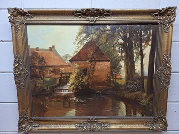 C Smit (XX) - Boerderij met Watermolen, Antiek en Kunst
