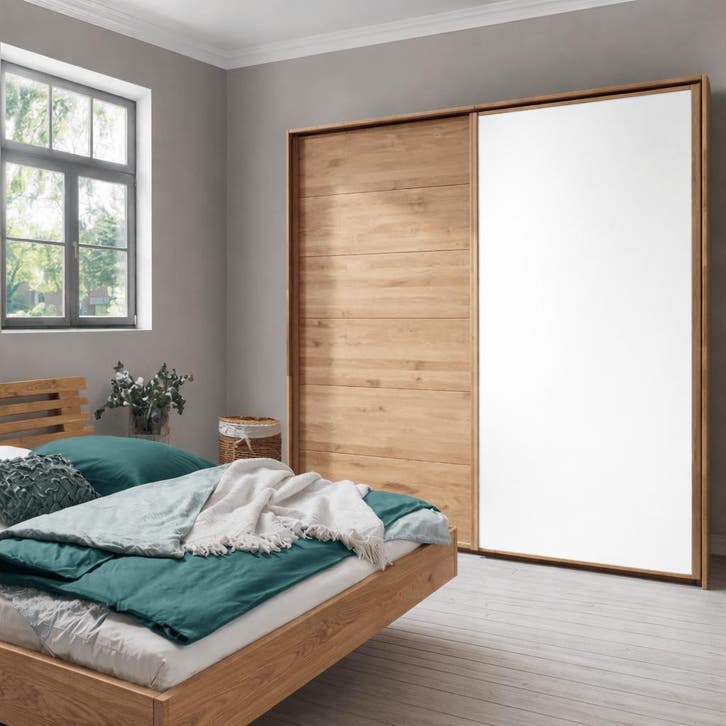 Forestales Woodside Massief Eikenhout Zweefdeur Kledingkast, Maison & Meubles, Armoires | Penderies & Garde-robes
