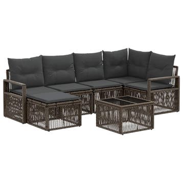 vidaXL Tuinbank Set 7 pcs Grijs poly rattan, Verzenden, Nieuw