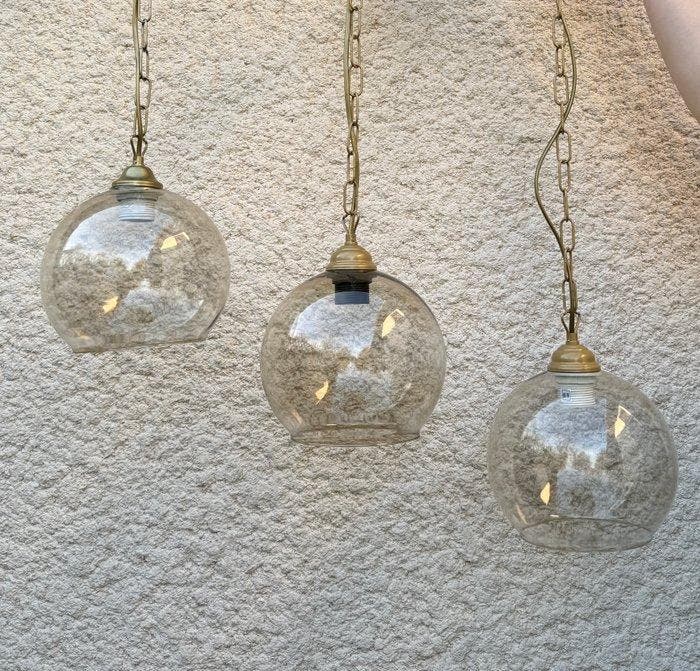 Plafondlamp (3) - Glas, Messing, Antiquités & Art, Curiosités & Brocante