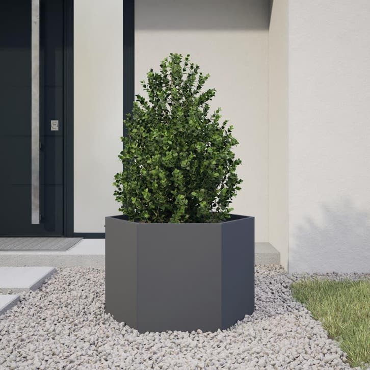 vidaXL Plantenbak zeshoek 69x60x45 cm staal antracietkleurig, Tuin en Terras, Bloempotten, Nieuw, Verzenden