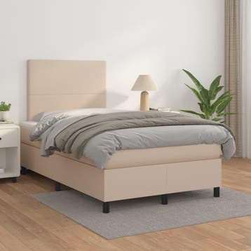 vidaXL Boxspring met matras kunstleer cappuccinokleurig, Verzenden