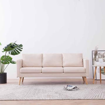 vidaXL Driezitsbank / zetel stof crème, Verzenden, Nieuw