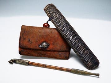 Antique Japanese Sagemono Set Ajiro Silver Zogan Inlay