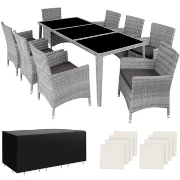 tectake Aluminium wicker zitgroep Menorca 8+1 met beschermho, Tuin en Terras, Verzenden, Nieuw